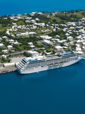 Aerial of cruise ship in St. George's.